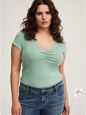 Torrid Sea Foam Green Scrunch Front V Neck